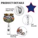 United States 250th Anniversary Badge Reel Patriotic Eagle Retractable Badge Clip 4th of July Badge Holder with Retractable Clip Independence Day ID Badge Reel for Nurse Doctor Teacher Worker