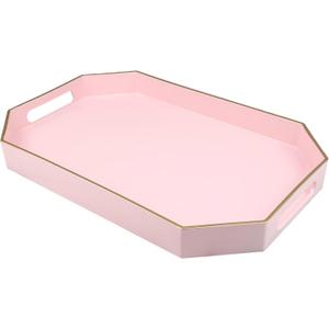 Pink Decorative Tray with Handles, Versatile Serving Tray for Coffee Table, Ottoman, Ideal for Serving, Displaying, Organizing, 15.7"*10.2"*1.57"