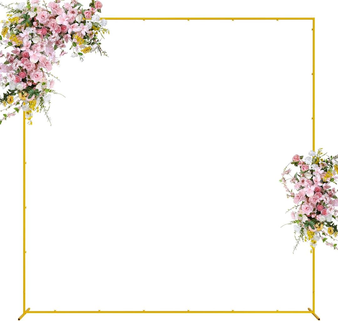 Wokceer Wedding Arch Backdrop Stand Square 8 x 8 FT Wedding Arches for Ceremony Metal Balloon Arch Frame for Wedding Birthday Party Garden Arbor Anniversary Event Decor (Gold)
