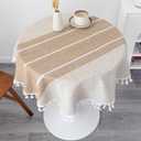 Small Waterproof Cotton Linen Washable Tablecloth Farmhouse Wrinkle Free Round Burlap Table Cloths 36 Inch Coffee Heavy Weight Table Cover with Tassels for Bedside Tables Home Decoration