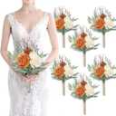 Bridesmaid Bouquets for Wedding - Set of 6 Artificial Flowers Bouquet for Fall Wedding Decoration Marriage Proposal Party Ceremony Anniversary Dining Table Centerpieces - Burnt Orange