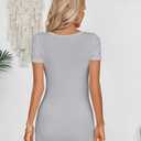 VICHYIE Womens Summer Dresses Cutout One Piece Ribbed Bodycon Mini Short Sleeve Casual Slim Fitted Pencil Dresses (Gray, XL)