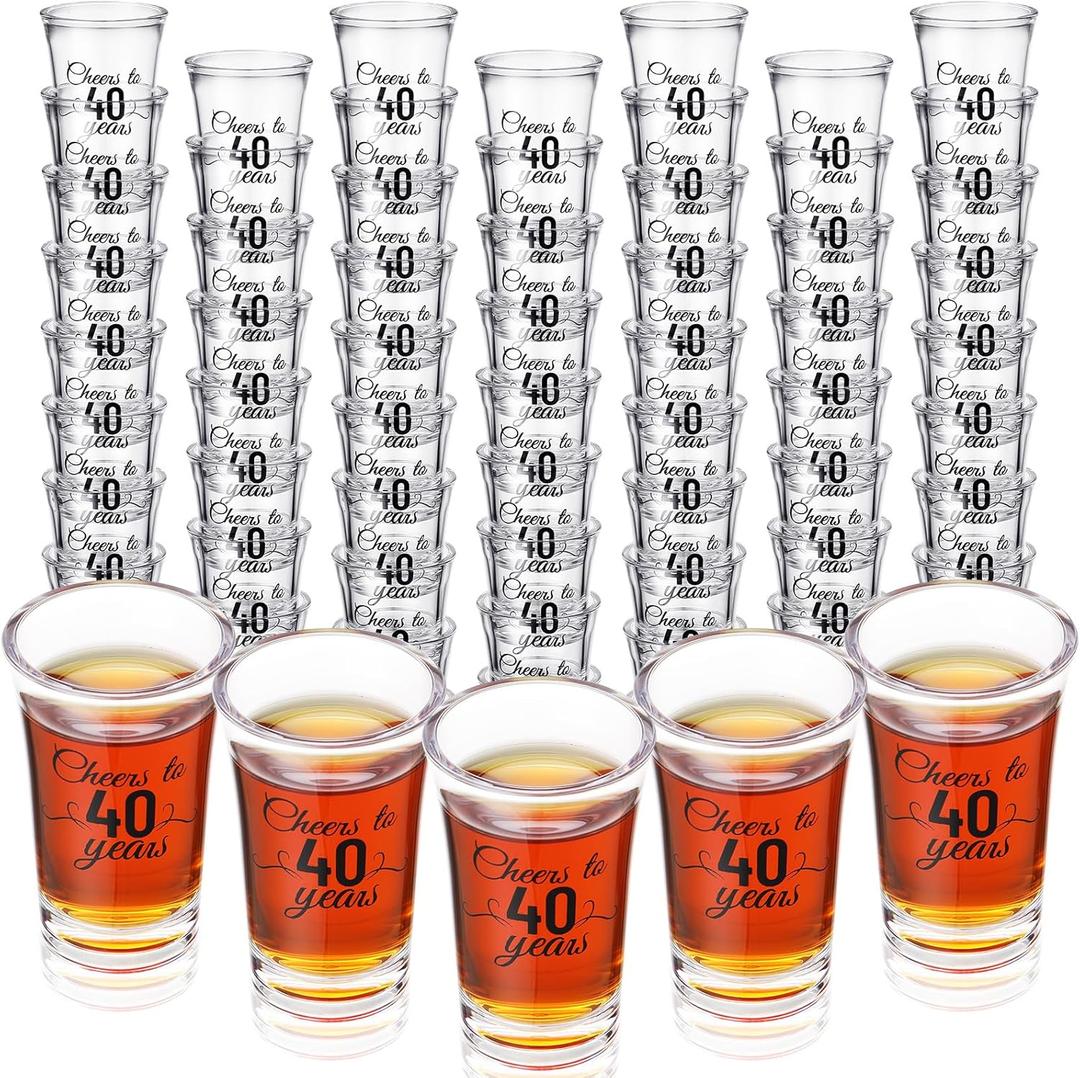 Hushee 100 Pcs 40th Birthday Shot Glasses Bulk, 1.4oz Cheers to 40 Years Shot Glass Cute 40th Birthday Party Favors for Guests, Decorations Shot Glass for Birthday Party, Wedding, Company Anniversary (Black)