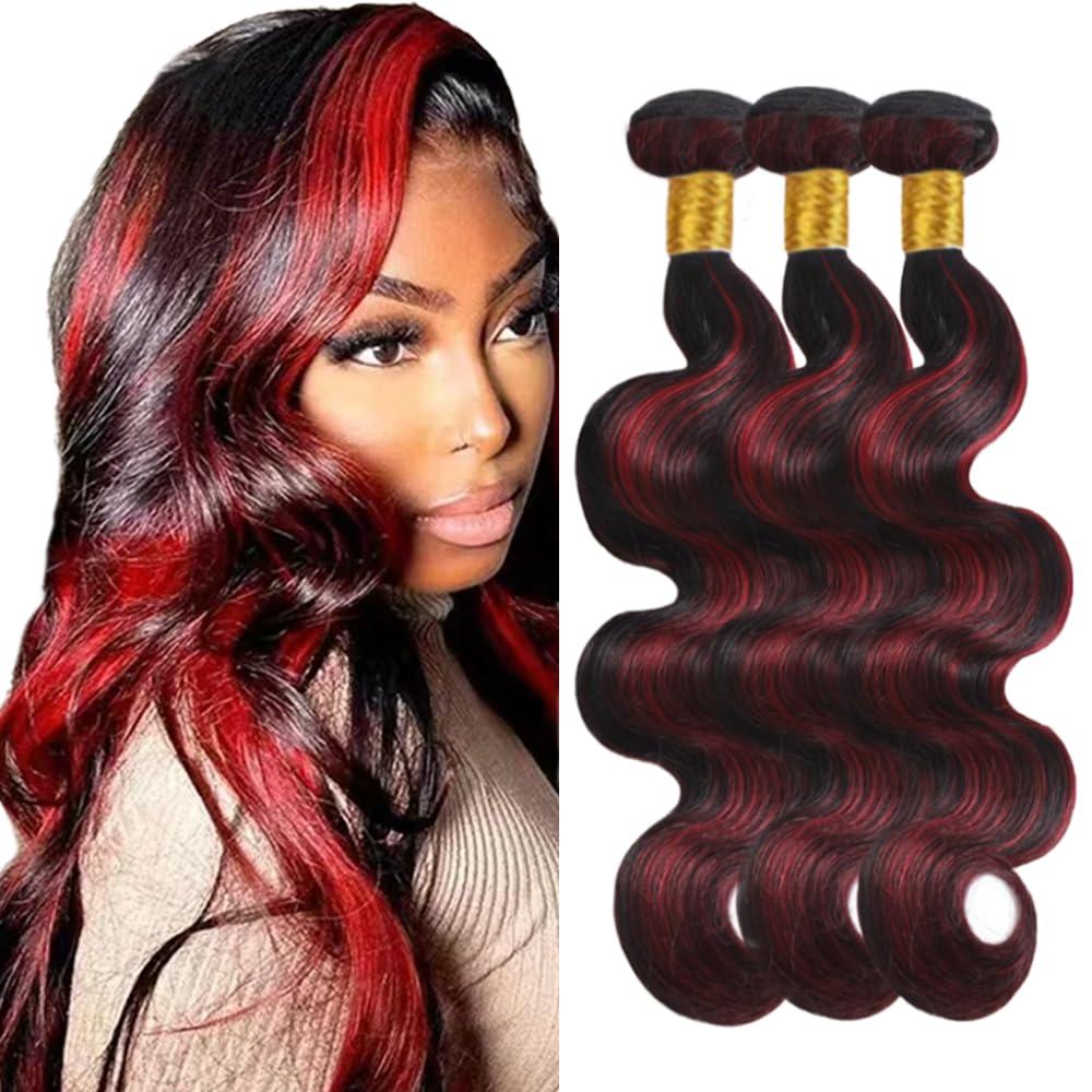 Burgundy Human Hair Bundles Ombre Body Wave Bundle 24 24 24 Inch Unprocessed Virgin Same Length 2 Tone Black Mixed With 99J Red Bundles Hair Extensions