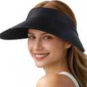 Sun Hats for Women - Wide Brim Sun Visor Hat for Women, UPF50+ Lightweight Foldable Ponytail Sports Cap (Black)