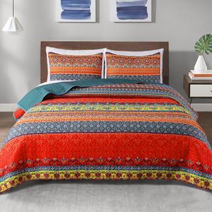 Exclusivo Mezcla Reversible Boho Quilt Set Twin Size, 2 Pieces Bohemian Blue All Season Bedspreads, Ultra Soft Floral Coverlet Bedding Set with Printed Pattern (1 Quilt, 1 Pillow Sham) (Twin (68"x88"))