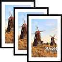 Vittanly 20x28 Picture Frame with Plexiglass - Large Black Poster Frame for Wall Display - Includes 16x24 Mat, Made of Durable PVC Design - 3 Pack