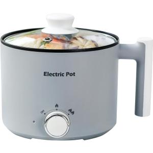 Electric Hot Pot:1.5 L Ramen Cooker, Dual Power Mini Portable Multi-Functional Lazy Pot for Pasta, Noodles, Egg, Soup, Non-Stick Noodle Cooker with Boil Dry Protection for Dorm, Office (Grey)