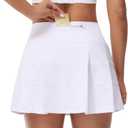 MCEDAR Pleated Tennis Skirt for Women with Pockets Women's High Waisted Athletic Golf Skorts Skirts Running Workout Shorts (White, M)
