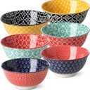 DOWAN Soup Bowls Set of 6, Cereal Bowls for Kitchen, 23 OZ Large Ceramic Bowl, Colorful Vibrant Patterned Porcelain Bowls for Kitchen Decor and Housewarming Gift, Dishwasher and Microwave Safe (Multicolor)