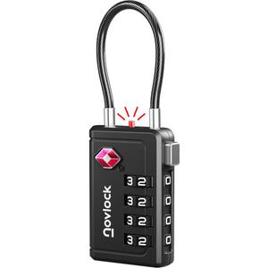 TSA Approved Luggage Lock | Inspection Indicator, 4-Digit Combination, Durable Zinc Alloy | for Suitcases, Backpacks, Travel Bags | Black, 1-Pack