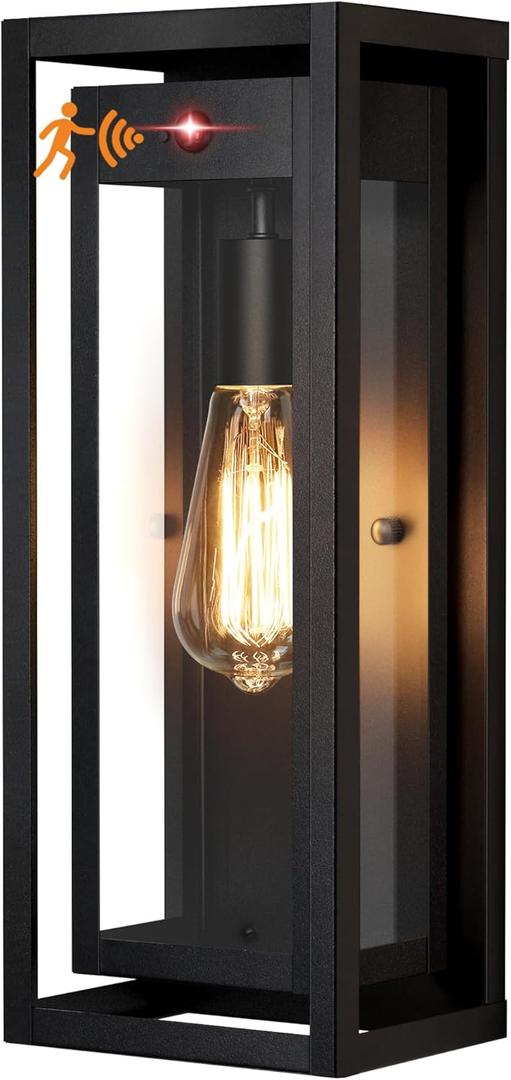 15" Large Outdoor Wall Lights, Dusk to Dawn Motion Sensor Outdoor Lights, Waterproof Anti-Rust Wall Sconces, Exterior Lighting Fixtures for Front Door, Porch, Garage, 1 Pack (Black)