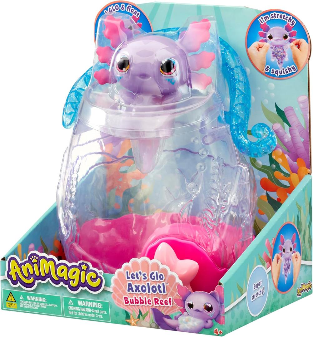 Animagic Let's Glo Axolotl Bubble Reef| Squishy Water Toy Floats and Glows | Ages 4+