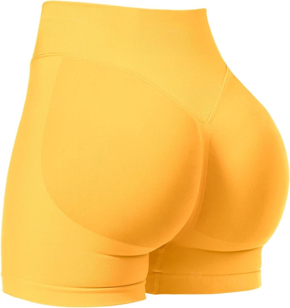 VOYJOY Women Workout Impact Shorts 3.6"/ 4.5" Scrunch Butt Lifting Gym Seamless Booty Biker Shorts (Yellow, L)
