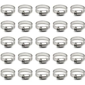 Hose Clamp, 1 Inch Stainless Steel Worm Gear fuel line hose clamps, 19-29mm (25pack)