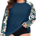 FOREYOND Plus Size Rash Guard Shirts for Women Long Sleeves UPF 50+ Sun Protection Loose Fit Swimming Tops Swimwear