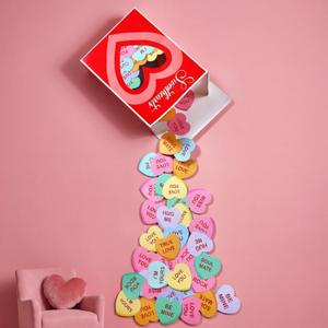 Ctosree 49 Pcs Valentine's Day Wall Stickers 3D Sweetheart Box with Conversation Heart Stickers Valentine's Day Bulletin Board Decoration Love Wall Decals for Classroom Home Wedding Romantic Decor