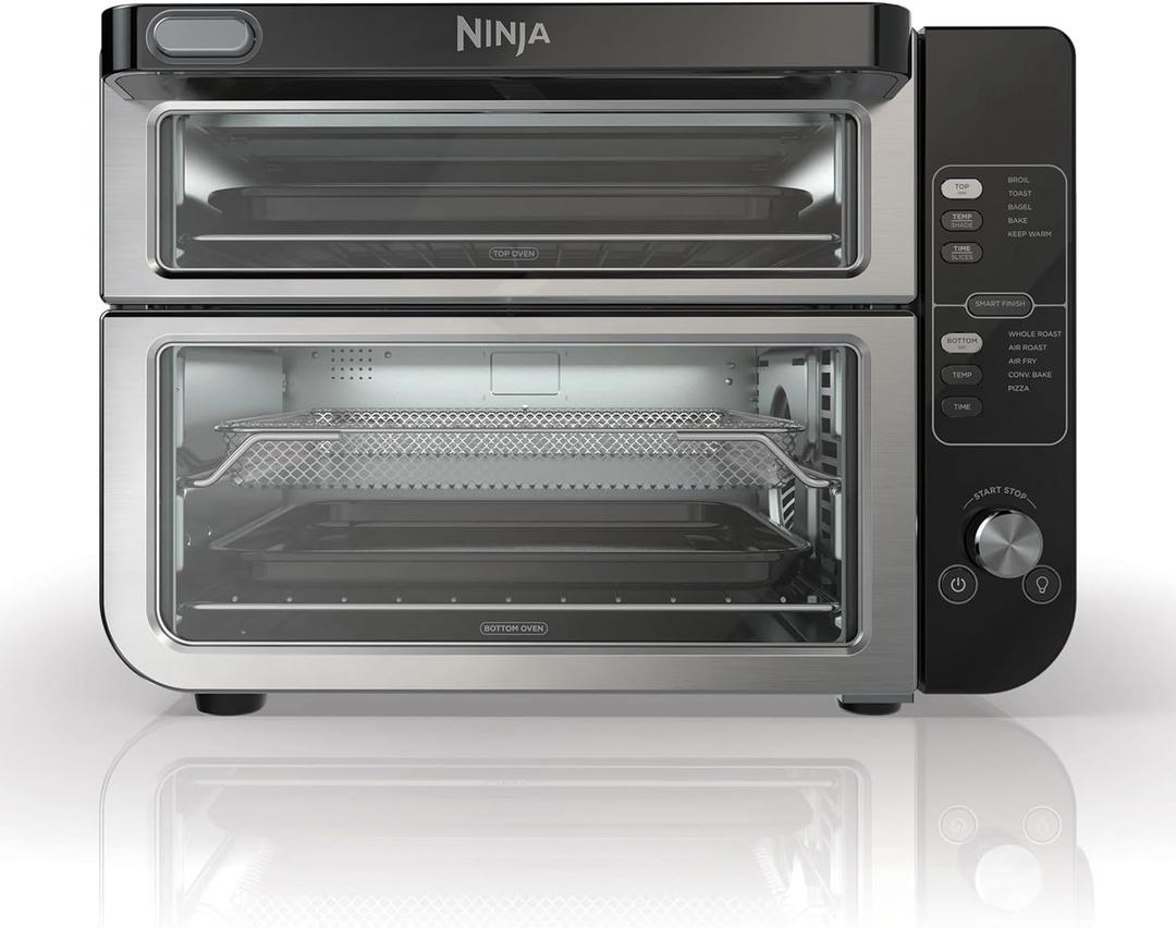 Ninja DCT400 10-in-1 Double Oven with FlexDoor, FlavorSeal & Smart Finish, Rapid Top Convection and Air Fry Bottom, Bake, Broil, Air Roast, Toast, Air Fry, Pizza and More, Stainless Steel