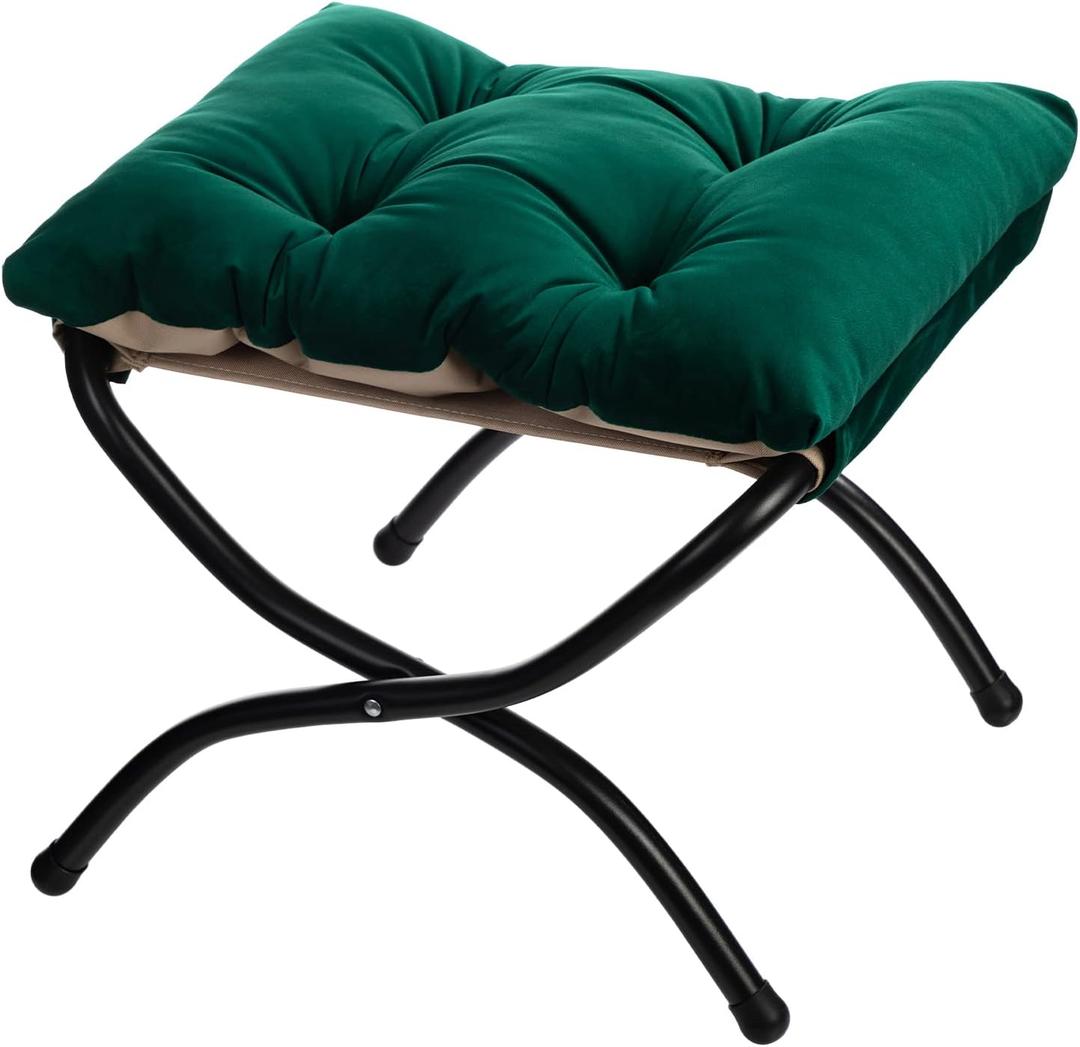 HollyHOME 15"(H) Folding Footrest Stool, Upholstered Small Foldable Ottoman, Accent Padded Sofa Foot Stool for Lazy Chair, Metal Frame Portable Foot Rest Ottoman for Home, Living Room, Bedroom, Green  