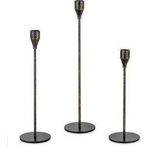 Black Candlestick Holders Taper: Tall Candle Holder Set of 3 Fireplace Mantle Decor Dinning Table Centerpiece Metal Candle Stand Halloween Decorations