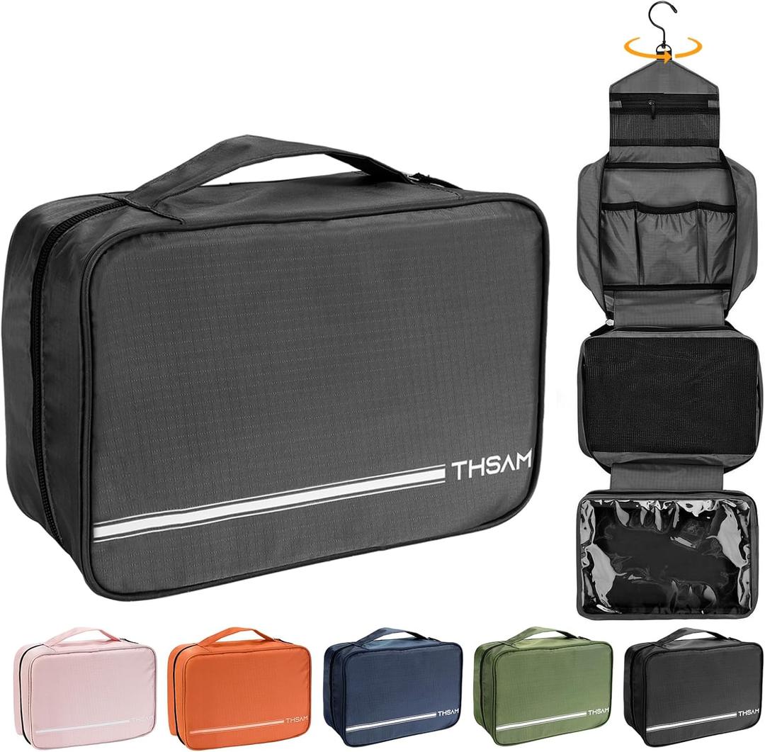 Travel Toiletry Bag for Women Men - Portable Large Hanging Organizer Makeup Bag for Cosmetic, Shampoo, Conditioner, Brushes Set, Cosmetic Travel Accessories Essentials, Grey