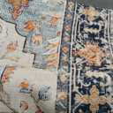 Area Rugs 8'x10' Washable Non-Slip, Floral Vintage Distress Print Pattern Medallion Carpet for Living Room Bedroom Dining Room, Beige Navy Blue Orange Colorful (8x10, Beige/Blue/Orange)