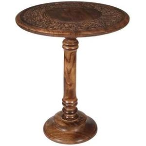 Lightnpro Hand Carved Solid Mango Wood Round Pillar Accent Table - 18" 22" Rustic Farmhouse Side End Table | VintageRustic Boho Nightstand for Living Room, Bedroom & Entryway, 18x22 Inches