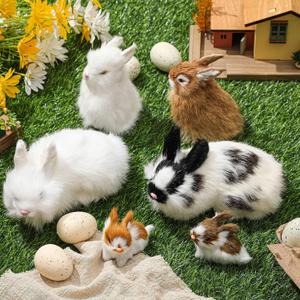 Civaner 6 Pack 3 Size Realistic Furry Rabbits Figurines Simulation Lifelike Easter Bunnies Statue Rabbit Miniatures for Home Party Decors Model Gift Miniatures Decorations, Large Medium Small