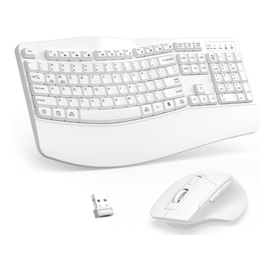 Wireless Keyboard and Mouse Combo,2.4G Full Size Wave Keys Ergonomic Keyboard with Wrist Rest for Natural Typing, 3 DPI Adjustable Ergonomic Silent Mouse for Computer/Laptop/Windows/Mac (Gray)