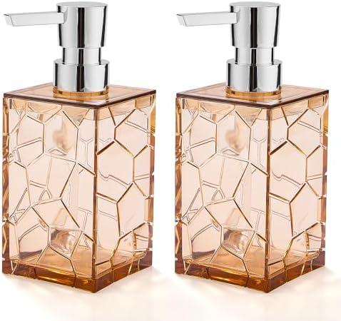 2 Pack Clear Brown Rust Proof Soap Dispenser, Acrylic Plastic Hand Soap Lotion Dispenser Set for Bathroom&Kitchen