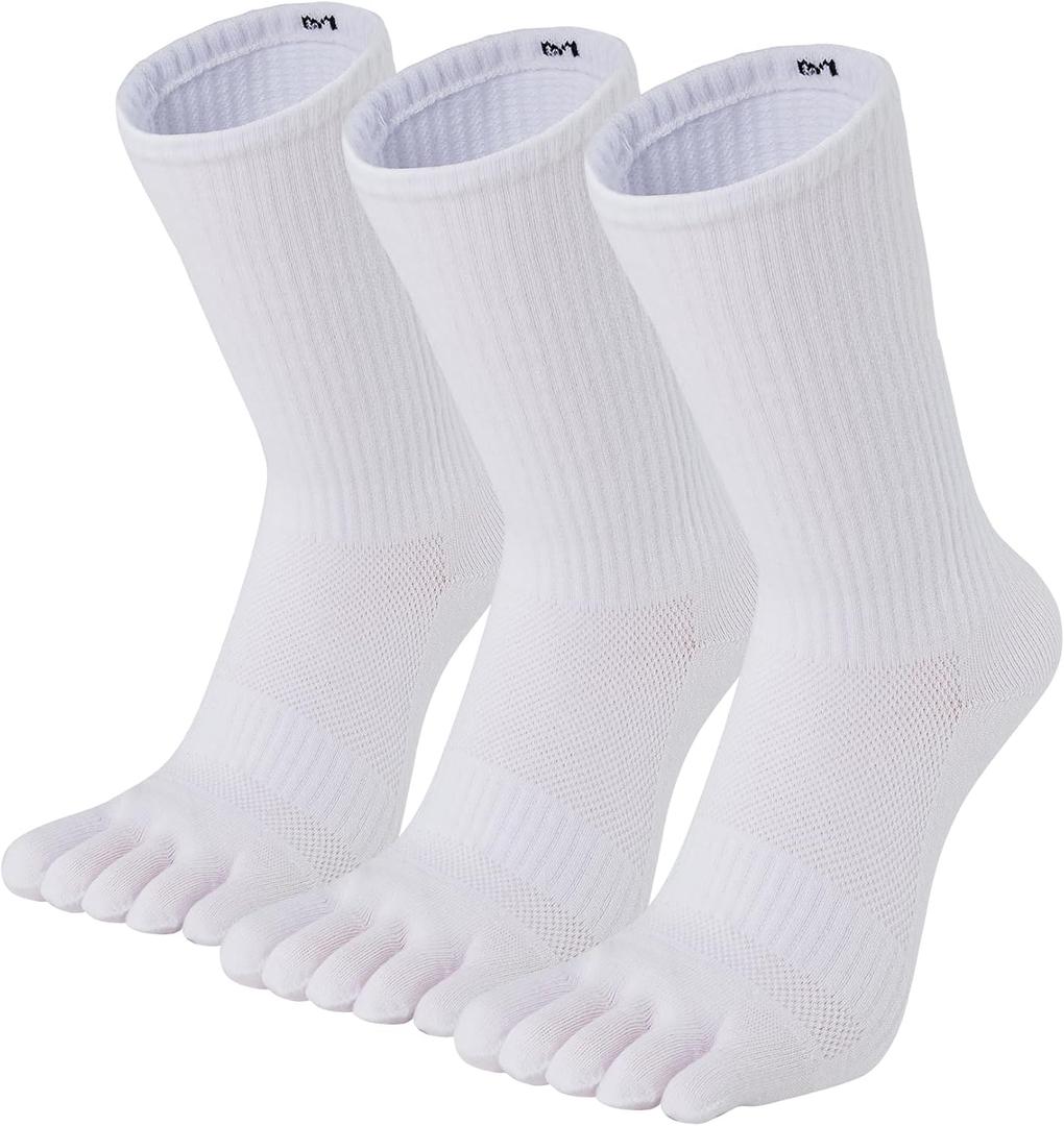 Toe Socks for Men 5 Finger Cotton Athletic Running Wicking 4 Pack/3 Pack (White) M