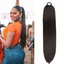 Ponytail Hair Extension For Women,Long Braided Ponytail With Hair Tie,Straight Wrap Around Braided Hair Extension,Synthetic Hair Ponytail Extension 22inch(Black Brown)