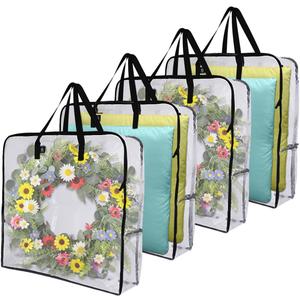 VENO 4 Pack Spring Wreath Storage Bag, Summer, Christmas Decoration Garland Container, 30 Inch Clear Door Wreath Organizers, Moving Boxes, Packing Supplies for College (Square - 4 Pack)