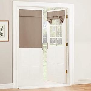 RYB HOME Blackout Door Curtain - Privacy Thermal Insulated Front/Tricia/Patio French Door Window Curtains Sidelight Curtain Tie up Shade, W34 x L40 inch, 1 Panel, Mocha