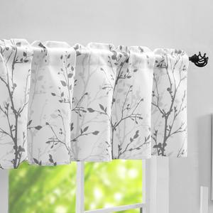 Luvyohmee Tree Branch Printed Curtain Valance, 18 inches Long Window Treatment Valance, Grey Window Valances for Kitchen, Bathroom, Dining Room, Living Room, Bedroom and Kids Room,1 Panel