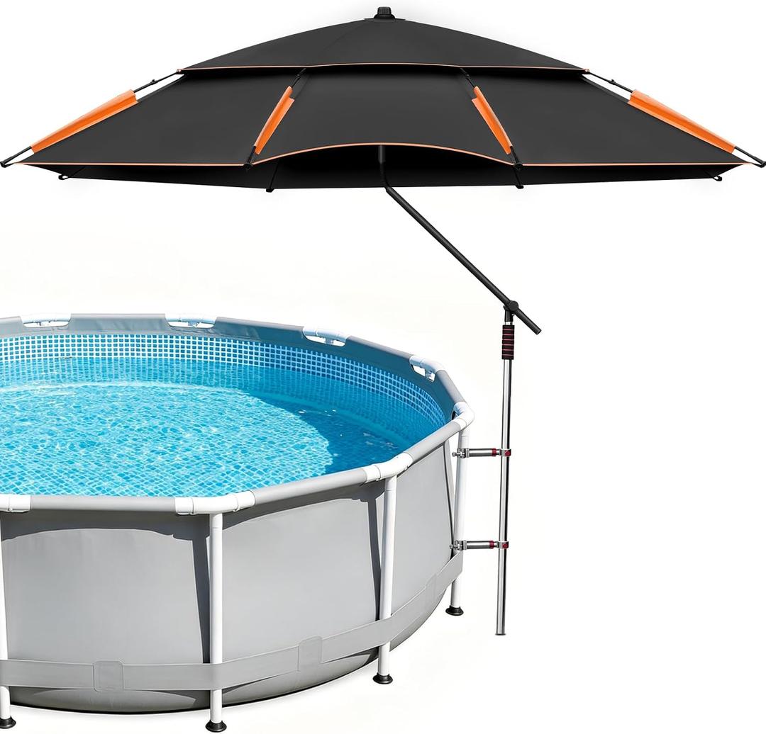 7FT Above Ground Pool Umbrella Adjustable Pool Shade with Tilt Design, Heavy Duty Outdoor Umbrella for Above Ground Pool, Pool Umbrella for Inside of Pool with Wind Stakes & Storage Bag