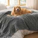 Bedsure ComfyFleece Waterproof Dog Blankets for Large Dogs - Soft Pet Cat Blanket Corduroy Fleece for Bed Protector Washable, Cozy Calming Reversible Furniture Protection,60"x80", Warm Grey