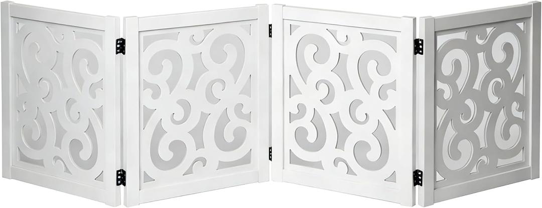 Ashfield & Harkness 4-Panel Pet Gate - Scroll White Wooden Freestanding Dog