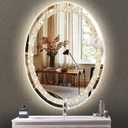 THEKLA Crystal Oval Vanity Mirror with Lights 20 x 30 inch Crystal Oval Lighted Mirror for Bathroom Wall Light up LED Ovals Mirrors with Diamond Front Light Smart Memory 3 Color Dimmable Anti-Fog