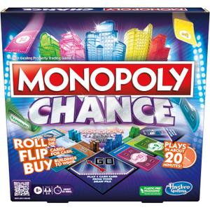 Monopoly Chance Board Game for Adults and Kids | Fast-Paced Family Party Game | Ages 8+ | 2-4 Players | 20 Mins. Average