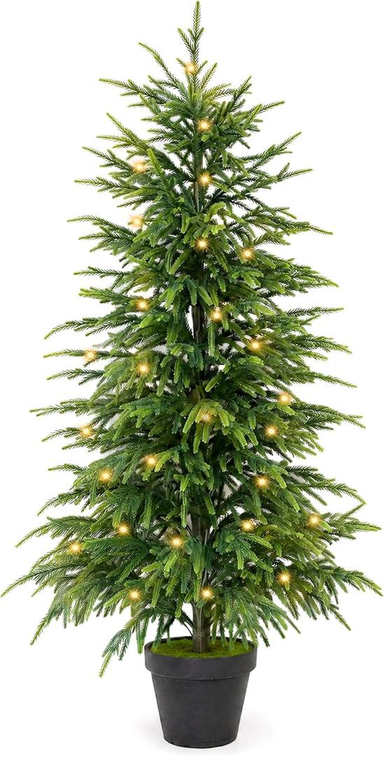4FT Norfolk Pine Tree with Lights, Christmas Tree for Xmas Decor