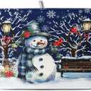 Winter Snowman Dish Drying Mat for Kitchen Counter 18x24, Xmas Snowflakes Dish Drainer Mat Snowy Night Drying Kitchen Mats Cardinal Birld Dish Pad Absorbent Reversible Coffee Mats for Dishes
