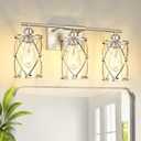 3-Light Brushed Nickel Bathroom Light Fixtures, 21 Inch Modern Bathroom Vanity Lighting Fixtures Over Mirror with Clear Glass and Metal Cage Wall Sconce Lights for Bath, E26, CH9176BN-3W