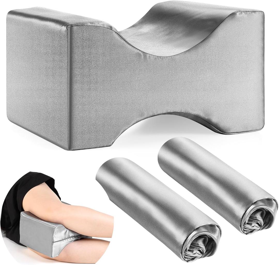 HunnmingRe 2 Pcs Knee Pillow Cover Satin Replacement Leg Pillowcase 10" x 8" x 6.3" Knee Pillowcase for Side Sleepers Soft & Breathable Pillowcase for Leg & Knee Foam Support Pillow