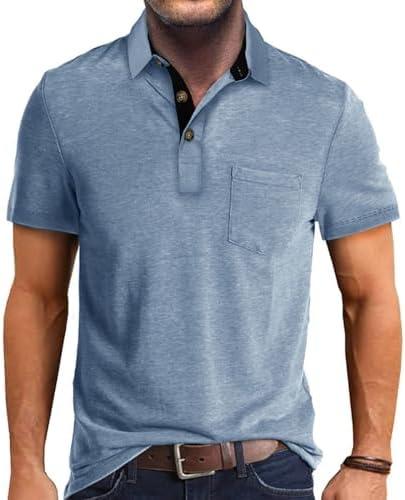 Men's Casual Polo Shirts Classic Button Basic Long Sleeve Shirt Solid Color Cotton Tees Stylish Tops, Small