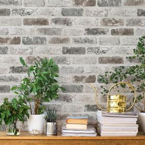 Guvana 17.3"472.4" Brick Peel and Stick Contact Paper - Brown/Grey Self Adhesive 3D Textured Wallpaper - Removable Vintage for Room Backsplash Accent Wall Decor (17.3" x 472.4", Grey and Brown)