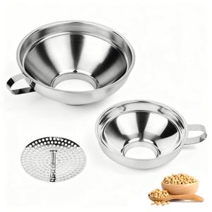 Canning Funnel with Strainer, Wide Mouth Canning Funnels for Filling Wide and Regular Mason Jars, Food Grade Stainless Steel Canning Funnels for Kitchen Use, 3 Pack (Small and Large)