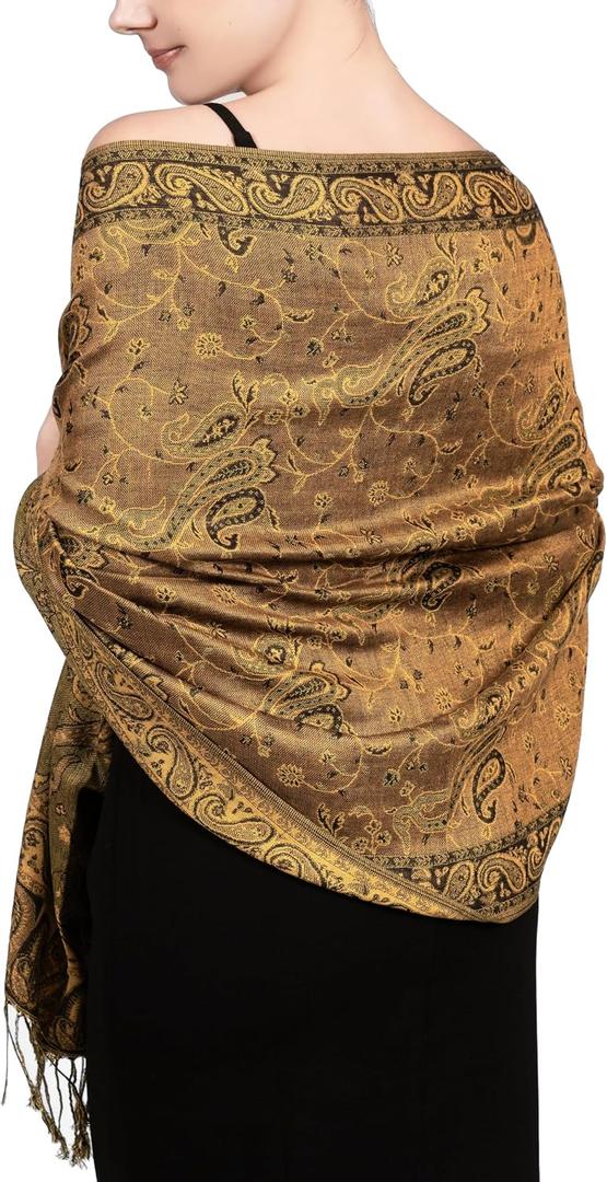 Achillea Reversible Paisley Pashmina Rave Scarf Exotic Indian Shawls and Wraps for Evening Dresses, Festivals, All Seasons