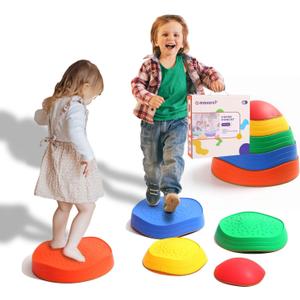 makarci Stepping Stones for Kids, 5pcs Non-Slip Plastic Balance Stones, Promoting Children's Coordination Skills Sensory Play Equipment, Toddler Toys for Age 3 4 5 6 7 8 Years (Rainbow)