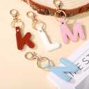 2 x Junyuerly Initial letter Keychains for Women,Pink Blue White Coffee Leather Key Chain Cute Bag Charms Car Key Accessories